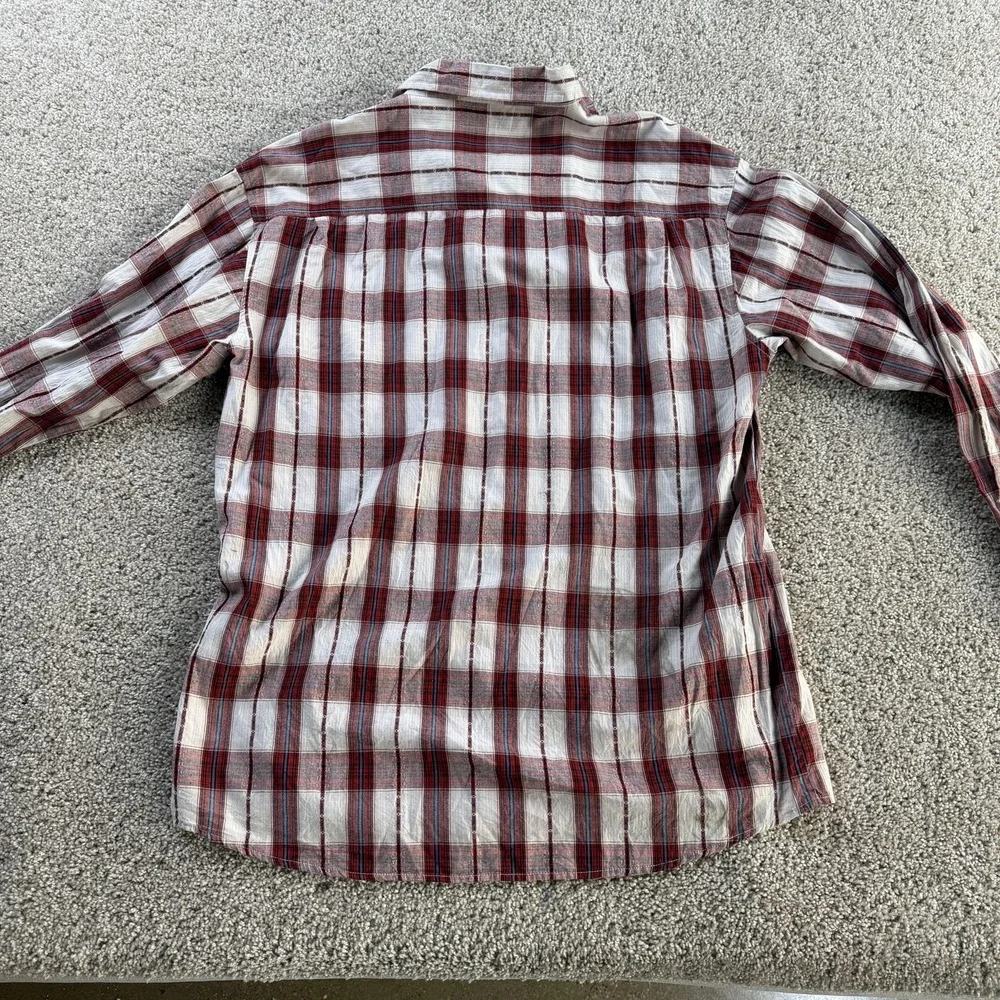 Vintage Red Plaid Shirt Mens Large Long Sleeve Button Up Lightweight Cotton